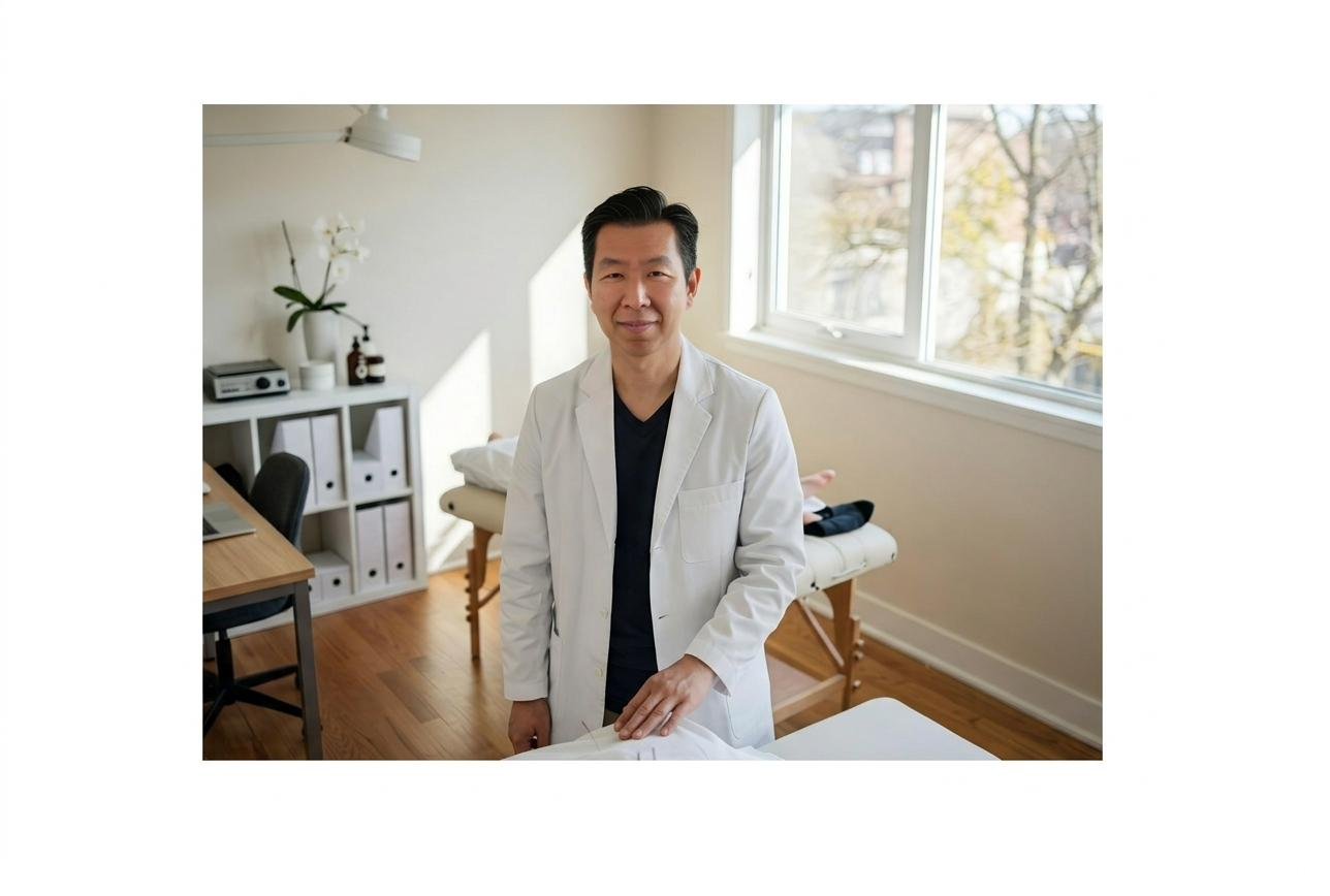 Hoon Lee, L.Ac., in the treatment room at CALee Acupuncture