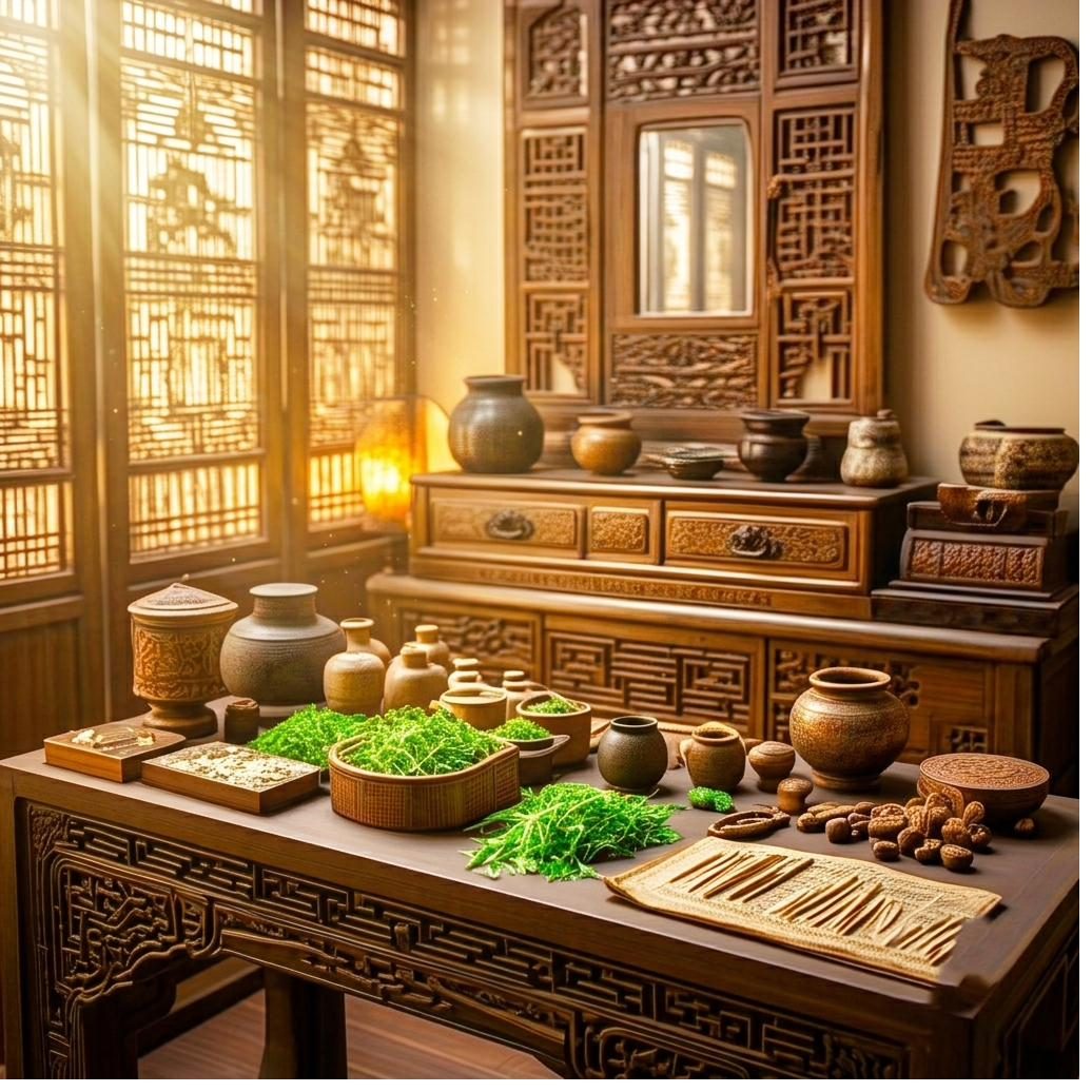 Traditional Korean medicine herbs and apothecary cabinet